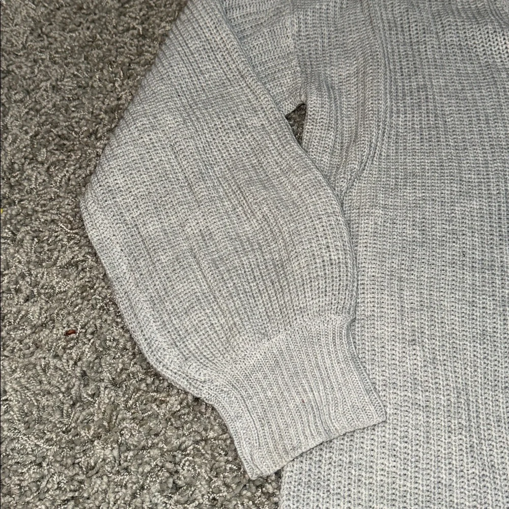 Light Gray Open-Front Ribbed Long Cardigan Sweater (XL)